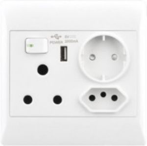 Picture of Pvc Socket Single + Schuko x 2 + USB 4 x 4 White