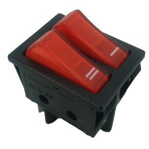 Picture of Switch Double Rocker Illum On/Off Red 16A 2 Pole
